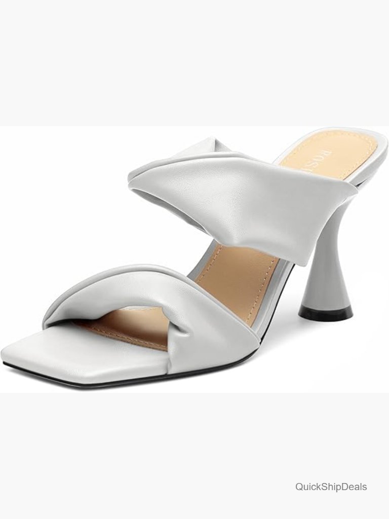 Women's Heeled Sandals Two Strap Slip-On Square Open Toe Chunky Block Sandals